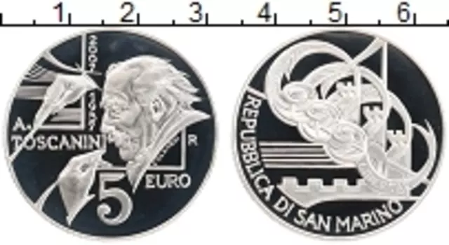 Монета 5 евро Сан-Марино 2007 года Серебро Артуро Тосканини