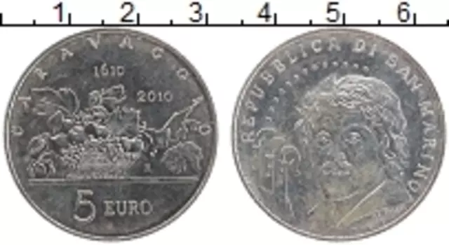 Монета 5 евро Сан-Марино 2010 года Серебро Караваджо