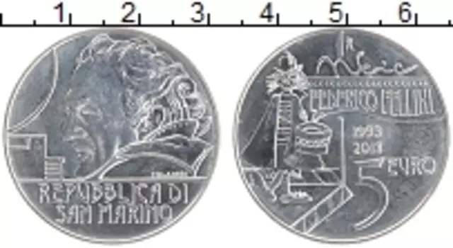 Монета 5 евро Сан-Марино 2013 года Серебро Федерико Феллини