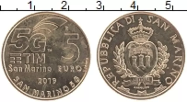 Монета 5 евро Сан-Марино 2019 года Латунь Технология мобильной связи 5G