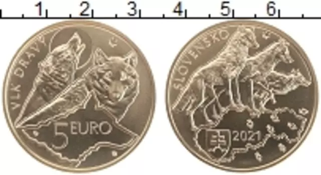 Монета 5 евро Словакии 2021 года Латунь Флора и фауна Словакии