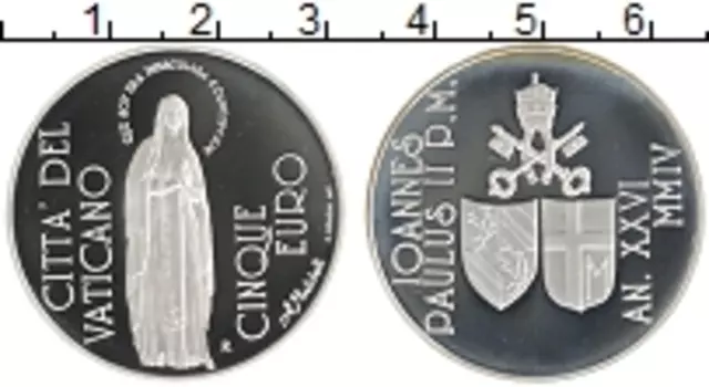 Монета 5 евро Ватикана 2004 года Серебро 150 лет непорочного зачатия