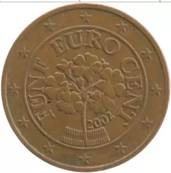 Монета 5 евроцентов Австрии 2002 года Медь
