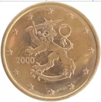 Монета 5 евроцентов Финляндии 2000 года Медь