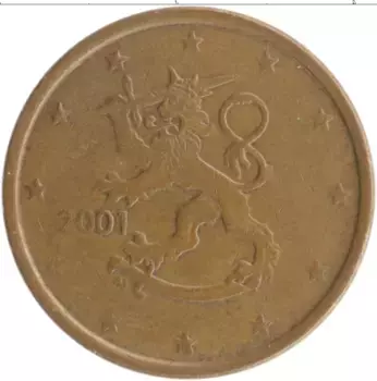 Монета 5 евроцентов Финляндии 2001 года Бронза