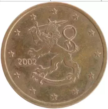 Монета 5 евроцентов Финляндии 2002 года Медь