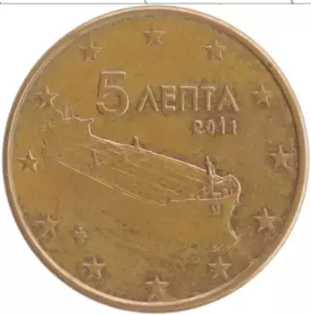 Монета 5 евроцентов Греции 2011 года Бронза