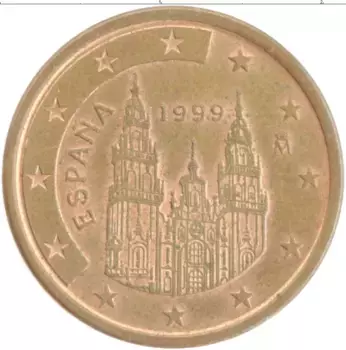 Монета 5 евроцентов Испании 1999 года Бронза Кафедральный собор Святого Иакова