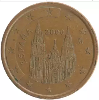 Монета 5 евроцентов Испании 2000 года Бронза Собор Сантьяго-де-Компостела