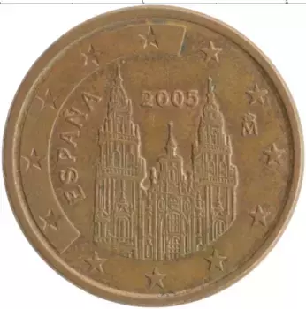 Монета 5 евроцентов Испании 2005 года Бронза Кафедральный собор Святого Иакова
