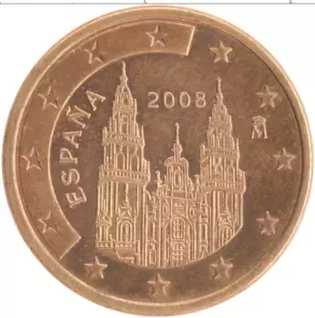 Монета 5 евроцентов Испании 2008 года Бронза Кафедральный Собор Св