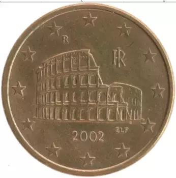 Монета 5 евроцентов Италии 2002 года Бронза