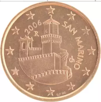 Монета 5 евроцентов Сан-Марино 2006 года Бронза Башня Гуаита