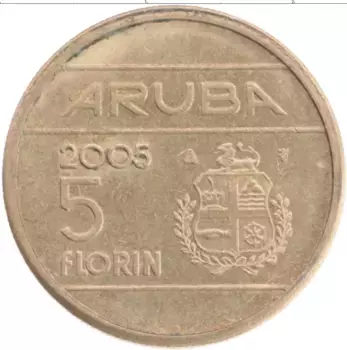 Монета 5 флоринов Арубы 2005 года Бронза