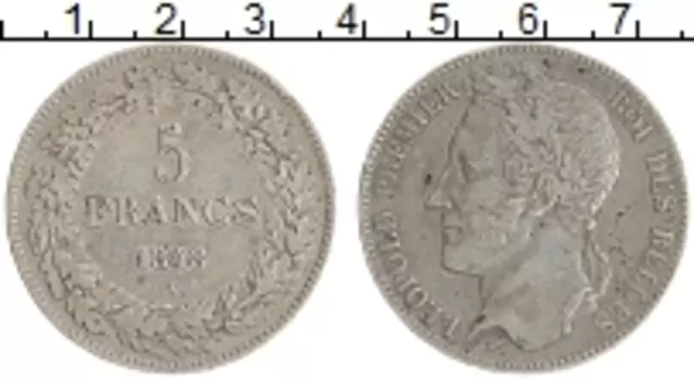 Монета 5 франков Бельгии 1848 года Серебро Леопольд I