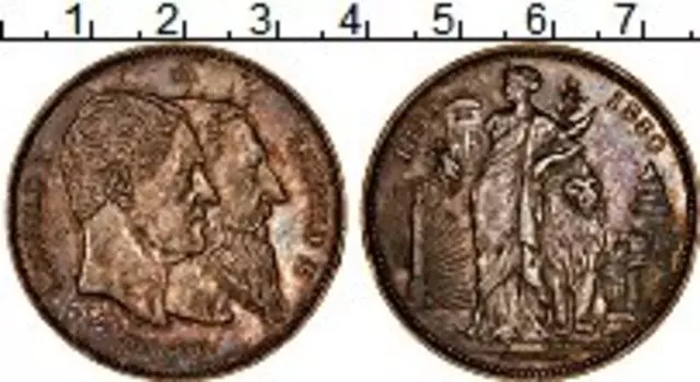 Монета 5 франков Бельгии 1880 года Серебро 50 лет независимости