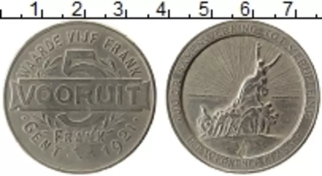 Монета 5 франков Бельгии 1921 года Медно-никель Токен, г