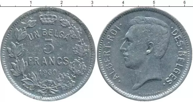 Монета 5 франков Бельгии 1930 года Медно-никель Альберт