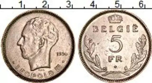 Монета 5 франков Бельгии 1936 года Медно-никель Леопольд III