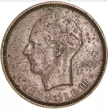 Монета 5 франков Бельгии 1937 года Медно-никель Леопольд III