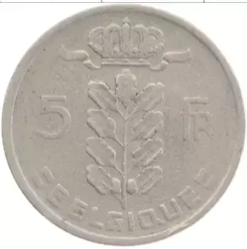 Монета 5 франков Бельгии 1949 года Медно-никель