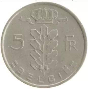 Монета 5 франков Бельгии 1949 года Медно-никель