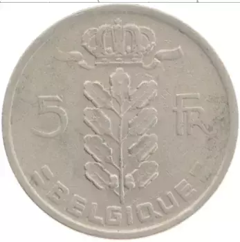 Монета 5 франков Бельгии 1949 года Медно-никель