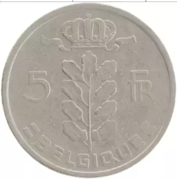 Монета 5 франков Бельгии 1950 года Медно-никель Года разные