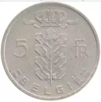 Монета 5 франков Бельгии 1950 года Медно-никель