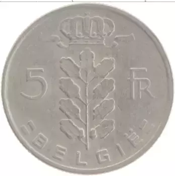 Монета 5 франков Бельгии 1969 года Медно-никель Король Бодуэн