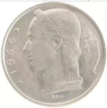 Монета 5 франков Бельгии 1969 года Медно-никель