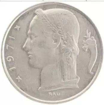 Монета 5 франков Бельгии 1971 года Медно-никель