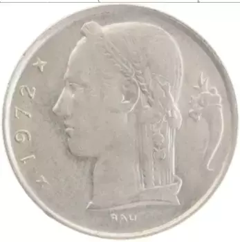 Монета 5 франков Бельгии 1972 года Медно-никель