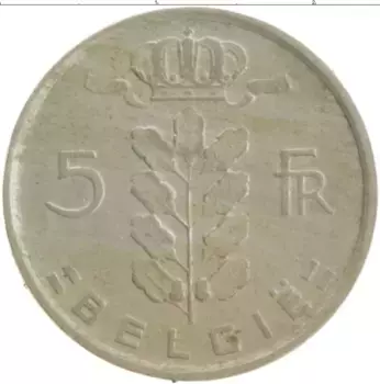 Монета 5 франков Бельгии 1972 года Медно-никель