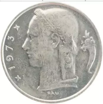 Монета 5 франков Бельгии 1973 года Медно-никель