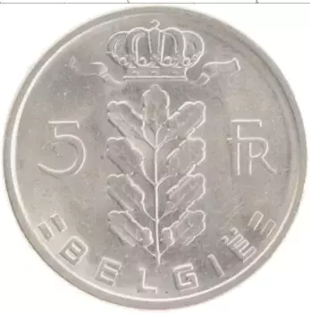 Монета 5 франков Бельгии 1977 года Медно-никель BELGIЁ