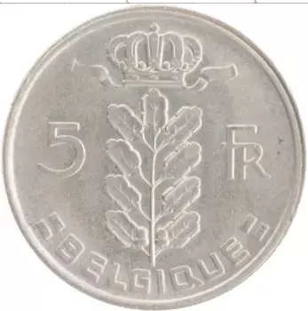 Монета 5 франков Бельгии 1978 года Медно-никель