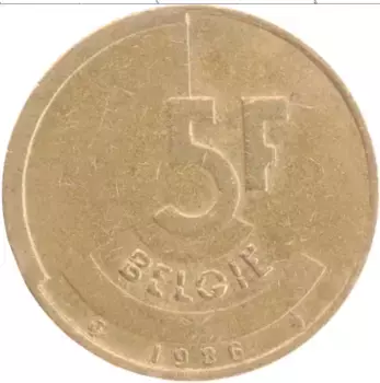 Монета 5 франков Бельгии 1986 года Латунь Король Бодуэн
