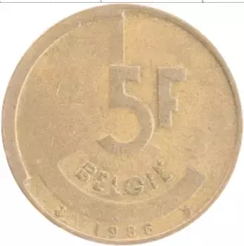 Монета 5 франков Бельгии 1986 года Бронза Король Бодуэн