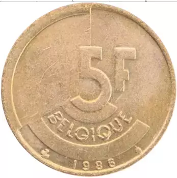 Монета 5 франков Бельгии 1986 года Бронза Король Бодуэн