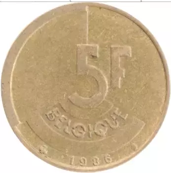 Монета 5 франков Бельгии 1986 года Бронза