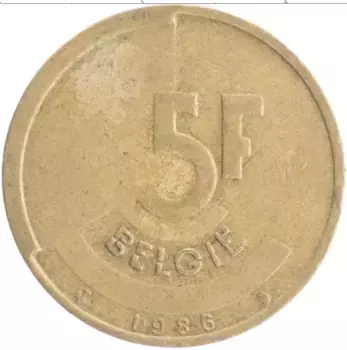 Монета 5 франков Бельгии 1986 года Бронза Король Бодуэн