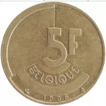Монета 5 франков Бельгии 1986 года Бронза Бодуэн