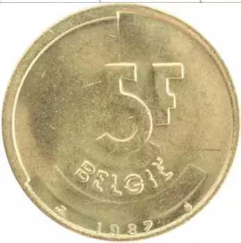 Монета 5 франков Бельгии 1987 года Бронза