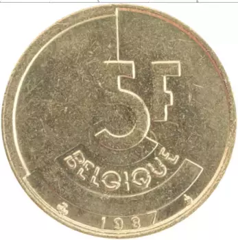 Монета 5 франков Бельгии 1987 года Бронза