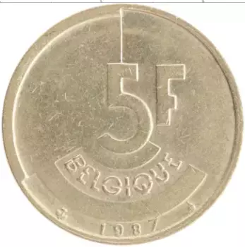 Монета 5 франков Бельгии 1987 года Бронза Король Бодуэн