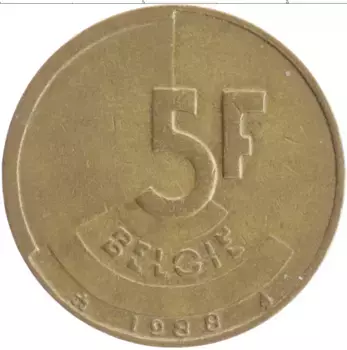 Монета 5 франков Бельгии 1988 года Бронза