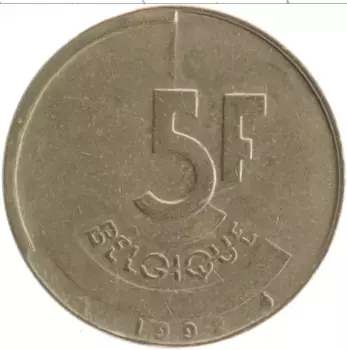 Монета 5 франков Бельгии 1992 года Бронза Король Бодуэн