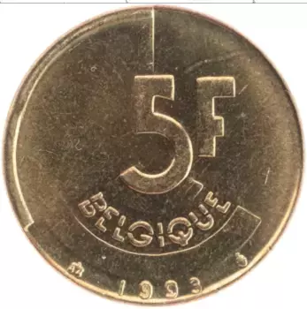 Монета 5 франков Бельгии 1993 года Бронза
