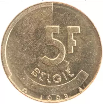 Монета 5 франков Бельгии 1993 года Бронза